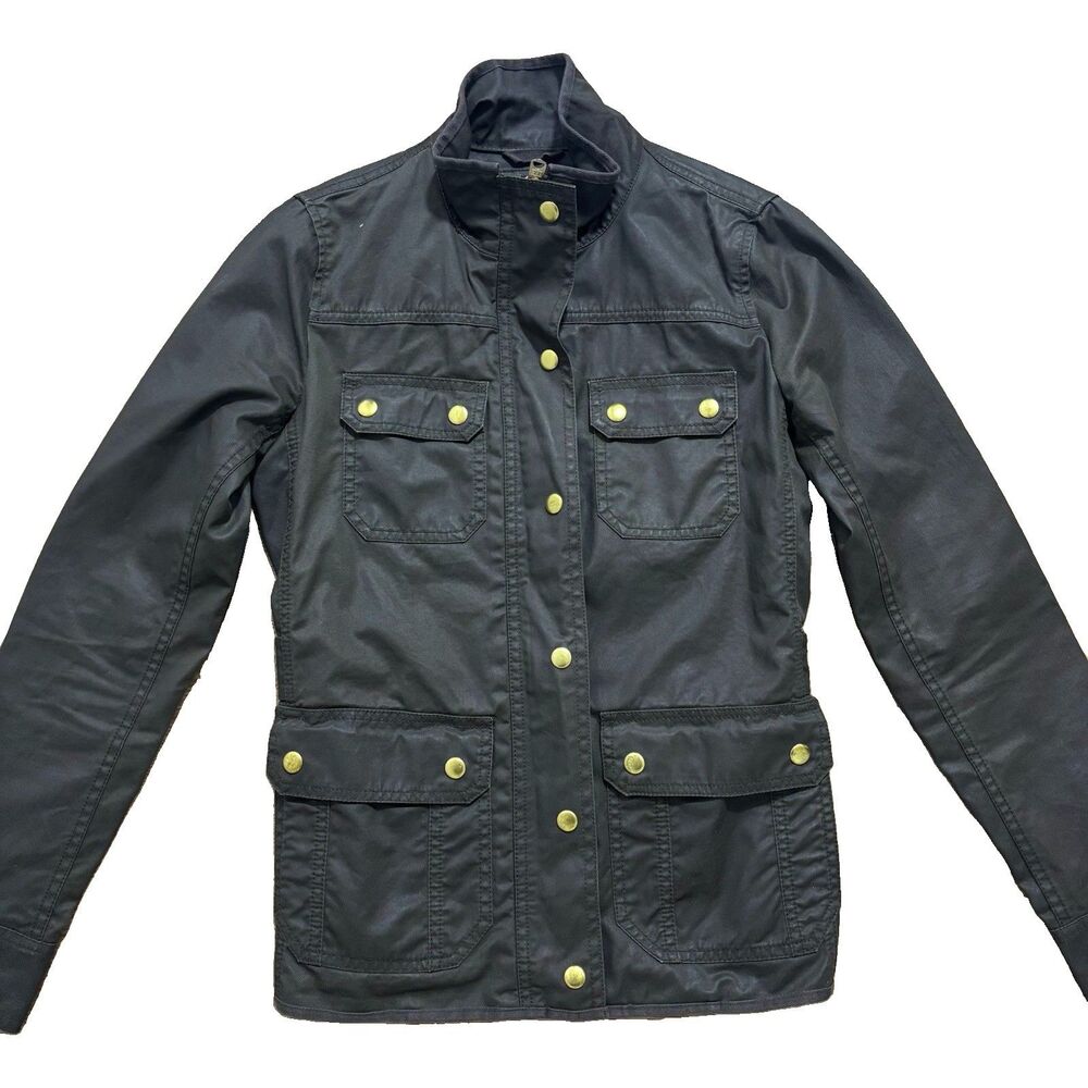 J Crew Downtown Field Jacket Women’s XS Olive Green Waxed Cotton Utility